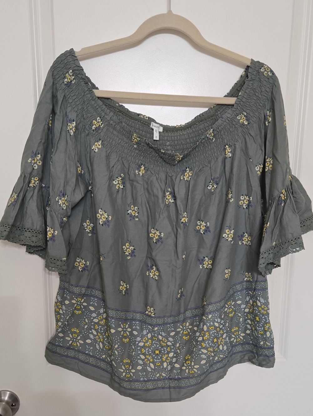 Maurices Green Floral Off-Shoulder Peasant Blouse